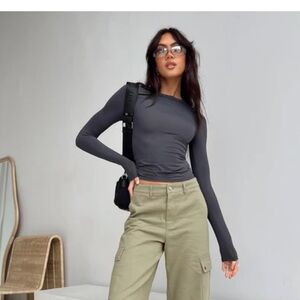 Princess Polly Charcoal Long Sleeve Slim Fit Top